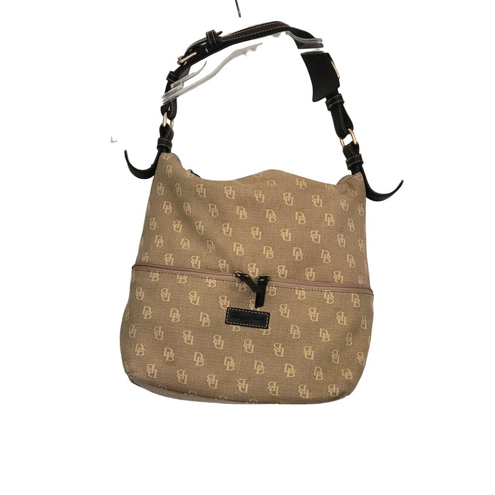 Vtg Dooney & Bourke Hobo Bag Large Tan Monogram‎ Vintage Y2K Logo Canvas Leather
